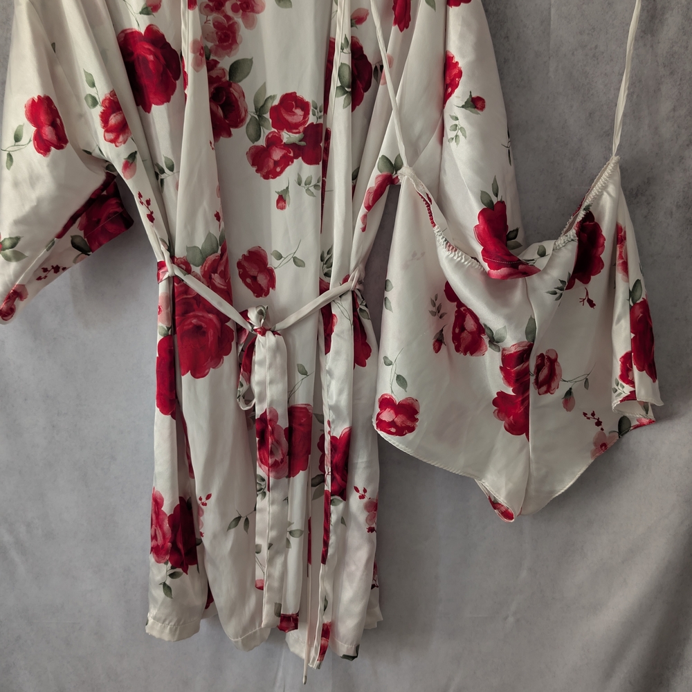 Cream And Rose Silky Robe and Shorts Comfortwear Set